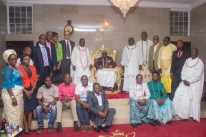 Representatives of Total Nigeria Plc with the  Olu of Warri, His Royal Majesty, Ogiame Ikenwoli during a congratulatory visit