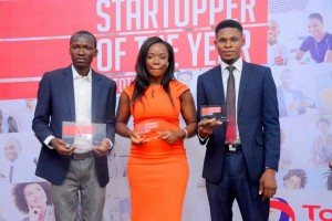 Group photo of the winners of the startupper challenge L-R Owoyemi Owosho - Winner, Uzoma Eleke - 1st Runner Up, Nwachinemere 2nd runner up(1)