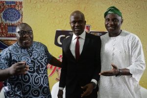Olawale Obadeyi, a notable Fuji analyst and Poet (left), Emmanuel Agu, Portfolio Manager, Mainstream Lager & Stout Brands; Nigerian Breweries Plc; Sikiru Ayinde Agboola (a.k.a SK Sensation), Chairman, National Project Committee of the Fuji Musicians Association of Nigeria at the Goldberg Fuji Forum 