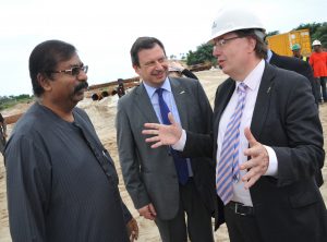 L-R: Group Executive Director, Strategy, Capital Projects & Portfolio Development, Devakumar Edwin; British High Commissioner to Nigeria, Paul Arkwright; Prime Minister’s Trade Envoy to Nigeria, British High Commission, John Howell during British Diplomat visit to Dangote Refinery Project site in Lagos - 789marketing