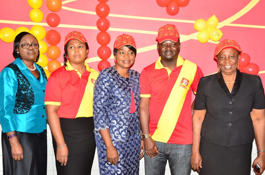 L-R: Titilayo Adeojo, franchise, UAC Resturant (UACR); Eustesia Ogunnusi, marketing manager, UACR; Funmilayo Olukogbon, franchies, UACR; Bola Olatinwo, human resources manager, UACR, and Pauline Nwana, franchies, UACR, during the Mr Biggs 30years anniversary shout-out which took place at the Mr Biggs Marina Lagos - 789marketing