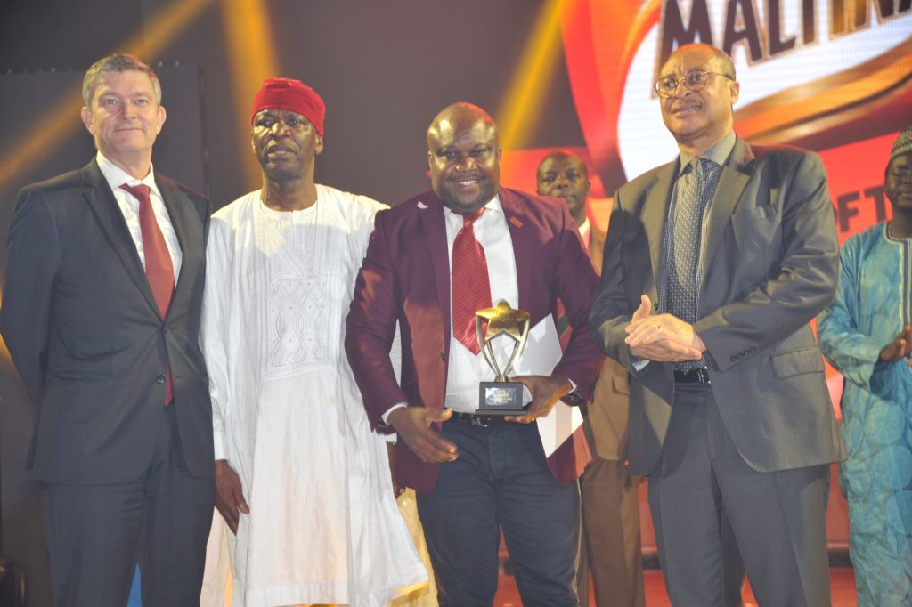 L-R: Managing Director, Nigerian Breweries Plc, Mr. Nicolaas Vervelde; Minister of State for Education, Professor Anthony Anwukah; 2016 Maltina Teacher of the Year, Mr. Imoh Essien and Professor Pat Utomi, Chairman, Panel of Judges, Maltina Teacher of the Year during the grand finale of the 2016 Maltina Teacher of the Year in Lagos on Thursday - 789marketing